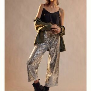 Anthropologie Porridge Lula Sequin Wide Leg Cropped Pants